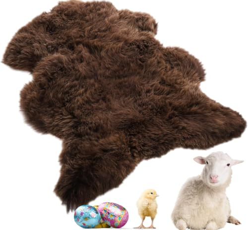 lammfellpark® Weich Schaffell Echt, Premium Lammfell Braun 80-90cm Schaffell Teppich - Echtes Naturfell Weich Flauschig Wollteppich, öko Schafsfelle Echt Fell Deko - Teppich Fell Größe S