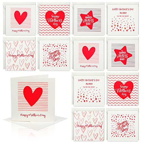 Faccito 24 Sets Muttertagskarten mit Umschlägen 8,5 x 8,5 cm 6 Sortierte Happy Mother's Day Liebe Klein Notizkarten Mutter Geburtstagskarte Mama Grußkarten für Muttertag Geburtstag Geschenk