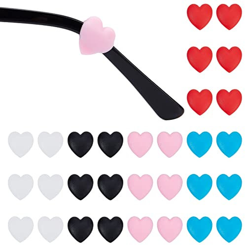 GORGECRAFT 15 Pairs 5 Colors Silicone Eyeglasses Retainer Heart Eyewear Glasses Ear Grips Holder Ear Hooks to Prevent Sliding Temple Tips Protectors for Eyeglasses Sunglasses Reading Glasses