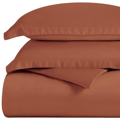 Superior Egyptian Cotton 300 Thread Count Duvet Cover Set, Includes 1 Duvet Cover with Button Closure, 1 Pillow Sham, Soft, Luxury, Lightweight Bedding, Sateen Weave, Twin, Pumpkin
