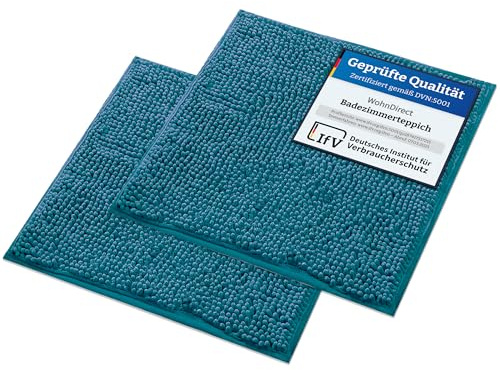 WohnDirect Badematten Set 2 teilig - Petrol 45 x 45 cm - rutschfest & Waschbar - Badvorleger, Badezimmerteppich, WC Vorleger