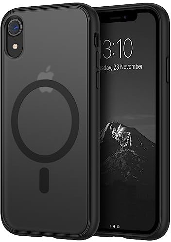 TENDLIN Magnetisch Hülle Kompatibel mit iPhone XR Hülle, Kompatibel mit MagSafe Matt Translucent Kratzfest PC Rückseite und TPU Stoßstange Schutz Handyhülle iPhone XR - Schwarz