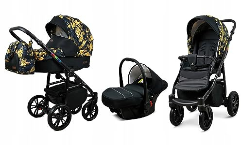BabyLux® Kinderwagen Set 3 in 1 - Color Lux - incl. Babywanne, Buggy Sportsitz, Auto-Babyschale - Autositz - Kinderwagenset - Kombikinderwagen mit Wickeltasche, Regenschutz usw.