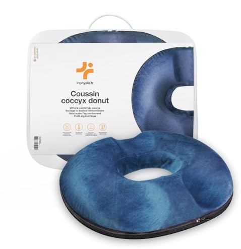 Inphysio® Munkkudde, ergonomisk sittkudde, svanskotskudde, ortopedisk sittkudde, Memory Form kudde, Skinkkudde, Hemorroidal kudde, bilkudde, stol, 45 x 37 x 9 cm