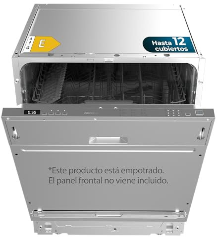 Cecotec Lavavajillas Integrable de 60 cm Bolero Aguazero 6100 Full-BI E. 12 Cubiertos, 7 Programas, Bajo Consumo, Comienzo Diferido y Electronic AquaStop