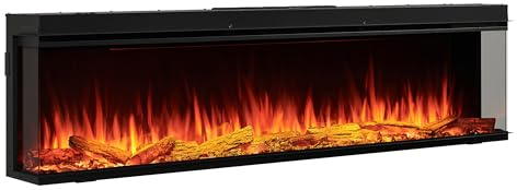 FLAMME 71/180cm Knighton Platinum Smart Inset Media Wall Electric Fireplace 1-2-3 sided View Compatible with Alexa Deep Fuel Bed Perfect for Media Wall