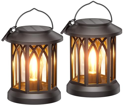 WdtPro Solar Lanterns Outdoor Waterproof, Upgraded Bright Hanging Solar Lights for Outside,Solar Powered Lanterns Lighting LED for Garden Patio Yard Decorative 2 Pack (Warm Light)