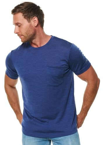 100% Merino Wolle Tshirt Herren - Merino Shirt Herren, Unterhemden Männer, Sports & Outdoor Gym Shirt (Medium, Windsor Blue Pocket Shirt)