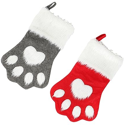 DRESSOOS 2pcs Hund Pfote Muster Weihnachten Strümpfe Tasche Rot Grau Hund Socken Spielzeug Für Party Dekorationen