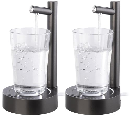Rosenstein & Söhne Trinkwasser-Pumpen: 2er Set Akku-Trinkw.-Pumpe m Edelstahl-Auslass u Becherablage, schwarz (Tischwasserspender, Nachttisch-Wasserspender, Picknick)