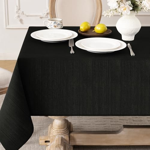 Softalker Tischdecke schwarz abwaschbar 100x100 Mitteldecke Weihnachten Leinen Struktur abwischbar wasserabweisend schmutzabweisend Quadratisch Tischtuch Deko für Party Geburtstag Outdoor Garten