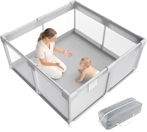 INVOKER Laufstall Baby 120x120cm, Laufstall für Apartment, Kleines Laufgitter Baby, Laufgitter mit Atmungsaktivem Netz an Vier Seiten und Saugnäpfen