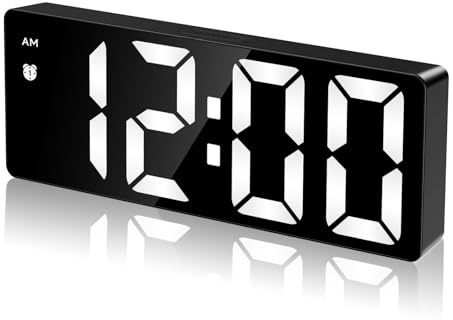 Bedside Digital Alarm Clock, Large LED Electronic Alarm Clocks with Snooze, Date, Temperature Display, Brightness Adjustable, 12/24H, Non Ticking Digital Clock, USB/Battery Powered Bedroom Desk Clocks