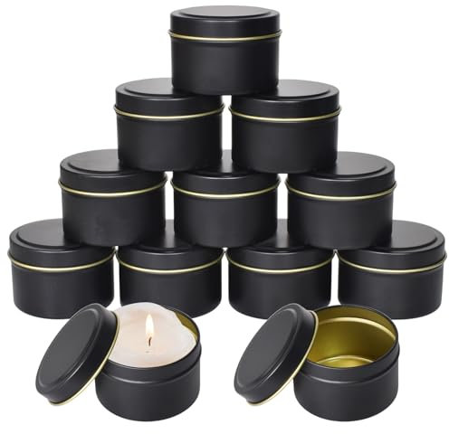 12 botes de vela, 120 ml, tarros de velas negros de hojalata, tarros redondos con tapa de rosca, juego de latas para hacer velas, almacenamiento de joyas y cosméticos