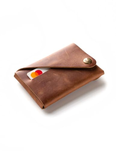 Crazy Horse Craft Slim Wallet, Leder Kartenetui, Geldbörse für Herren Damen | Top-Grain-Leder aus Italien, pflanzlich gegerbt; kleiner Geldbeutel und Kartenhalter mit Münzfach, für bis zu 15 Karten