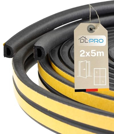 Fensterdichtung selbstklebend, D-Profil 3-6 mm, 2x5 m (10 m), EPDM, schwarz, für Türen & Fenster, zugluftdicht