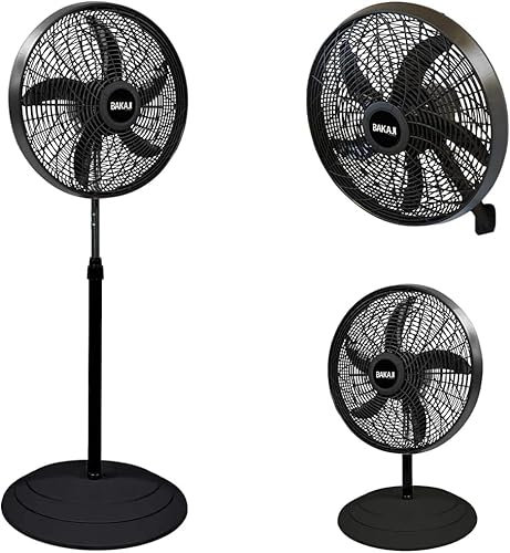 BAKAJI Ventilatore a Colonna Piantana Potenza 55W in Acciaio e PP, Diametro Pale 40cm e Griglia da 50cm, 3 Velocità Selezionabili Altezza regolabile Oscillazione Orizzontale (Nero 3 in 1)