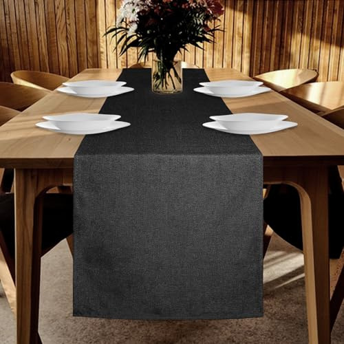 YUNSHANGHE Tischläufer Wasserdichter 40 x 140 cm Tischläufer Frühling Modern Leinenoptik Abwaschbar Tischband Perfekt für Esszimmer Party Feiertag Dekoration (Schwarz)