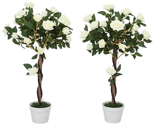 Outsunny Künstliche Rosenpflanzen Groß 90 cm Kunstpflanze mit UV-Schutz | Plastik Künstliche Pflanzen Rosenbaum im Topf, Kunstbaum Wie Echt, für Wohnzimmer Büro, Moderne Dekoration Geschenk