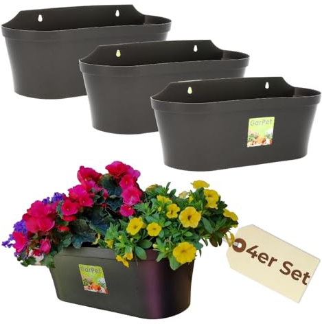 GarPet 4er Set Wand Blumentopf im Set Wandblumentopf Wandtopf Pflanzgefäß Blumenkasten Outdoor Wandblumenkasten Wandpflanztopf Wandampel Anthrazit