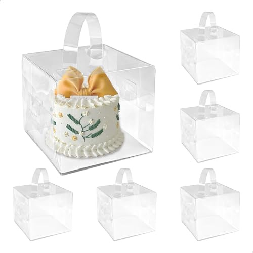 xtemtoamz Transportlåda för tårtor, 4 tum/4 cm, transparent tårtlåda för fruktkakor, desserter, gåvor, 6 stycken, kaktransportlåda 13 x 13 x 11 cm