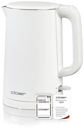 Cloer 4321 Bollitore elettrico 1,5 L, 1500 W, contenitore e coperchio in acciaio inox, spegnimento automatico, protezione dal surriscaldamento, apertura con una mano, indicatore del livello interno