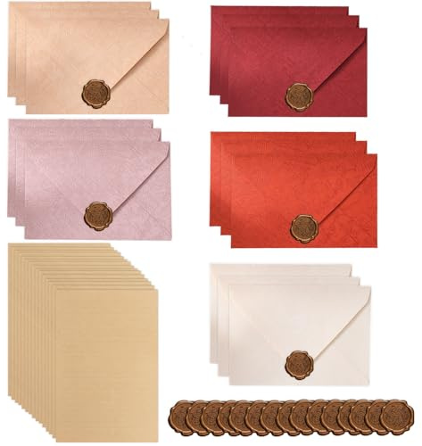 60-Piece Letter Writing Set, Letter Writing Paper and Envelopes, Include 15 Gift Envelopes, 30 Vintage Letter A5 Writing Paper and 15 Seal Stickers, Envelopes Set for Birthday Wedding Invitation Cards