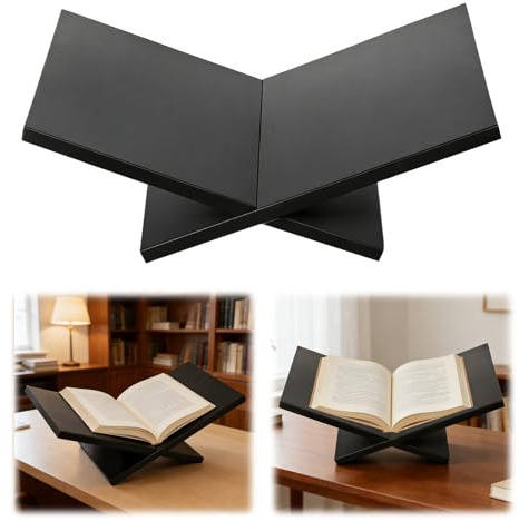 BUERPINKING Buchständer Holz, Buchhalter Bücher Halter Kreuzrahmen Offene Bücherständer, Displayständer Schwarz, Kochbuchhalter für Kunst, Bibel, Lehrbücher, Kochbuch (Schwarz)
