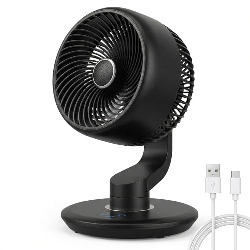 GAITIR Air Circulator Fan Rechargeable, 7800mAh Battery Desk Fan for Office, 20dB Quiet USB Table Fans for Bedroom, 5 Speed & 9H Timer Portable Cooling Fan, 90° Vertical+120° Horizontal Oscillating