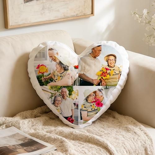PSUNEY Cojín Personalizado con Foto [CORAZÓN] - Almohada Corazón Doble Cara, Opcional con Relleno - Regalo Personalizado para Mujeres, Hombres, Cumpleaños, Día del Padre, Día de la Madre, Aniversario