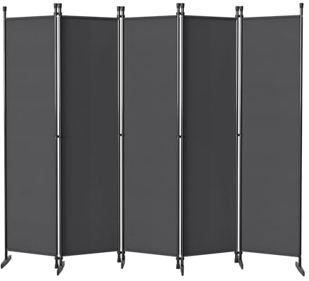 XMTECH Paravent Raumteiler 5-teilig 250x180cm Dunkelgrau Sichtschutz