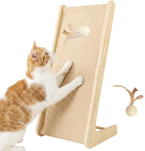 Yuragim Kratzbrett Katzen Groß 69 cm Hohe L förmige Kratzpappe für Katzen | Widerstandsfähig Katzenkratzbrett mit Ball, Vertikaler kratzpappe für Katzen, Kratzmöbel für Sofa Wandschutz Wand und Ecke