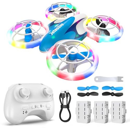 Mini drone pour enfants à partir de 6 ans et plus, drone RC avec lumières LED froides, quadricoptère avec flips 3D et 3 batteries, temps de vol de 30 min, cadeau amusant pour enfants débutants