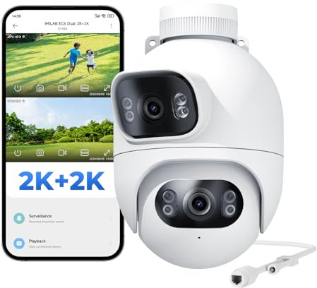 IMILAB 6 MP (3 MP + 3 MP) Überwachungskamera für den Außenbereich, kabelgebunden, Doppelobjektiv, WLAN-Kamera für den Außenbereich, 360 ° Rotation, Work W/Xiaomi Home App, Nachtsicht, bidirektionales