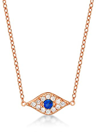 Diamond Treats zierliche Evil-Eye-Halskette aus 925er Sterlingsilber für Damen und Teenager-Mädchen, Silber-, Gelbgold- oder Roségold Böser Blick Anhänger-Halskette