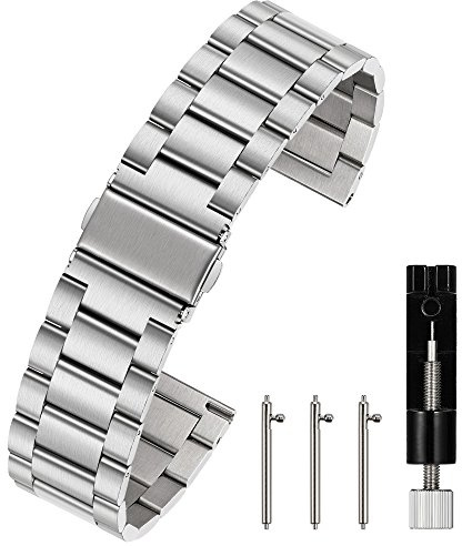 Berfine snabbfrigörande klockarmband, 16 mm 18 mm 20 mm 22 mm 24 mm premium massivt rostfritt stål klockarmband ersättning, SILVER, 20mm, armband