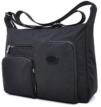 Efanliu Große Umhängetaschen Damen Leichte Schultertasche Tasche Crossover Handtasche Nylon Sporttasche Stofftasche Wasserdicht (Schwarz, XL)