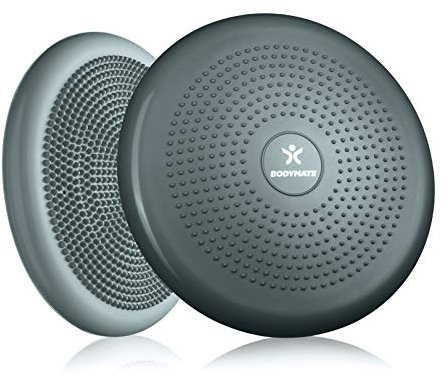 BODYMATE Ballsitzkissen inkl. Pumpe GRAU-BLAU 34cm Durchmesser - Balance-Kissen, Luftkissen, Balance Pad, Noppenkissen - Core-, Fitness-, Reha-, Koordinations- und Rückentraining