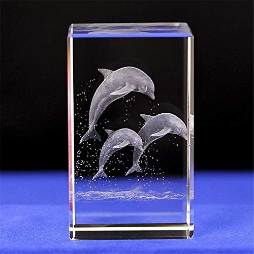 Décoration en cristal gravée au laser - Motif 3D dauphin -Coffret cadeau (30 x 30 x 40 mm)