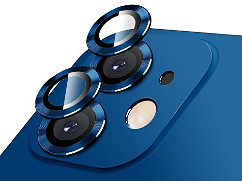 LucBuy Camera Lens Protector for iPhone 12/12 Mini, Premium HD Tempered Glass Aluminum Alloy Individual Ring Circle Lens Screen Cover Film,Anti-Scratch Easy Installation Len Protector Sticker (Blue)