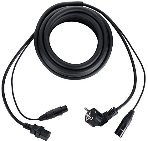 Pronomic Hybrid-Kabel für Kaltgeräte/DMX, 5 m, XLR, Stecker auf Buchse, DMX-Kabel, Beleuchtung