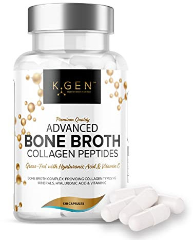 Pure Bone Broth Collagen Supplement Capsules Grass Fed Advanced Blend of Multi Collagen | Bone Broth Powder Pills for Bones, Hair, Skin, Nails, & Joints for Women & Men by K GEN