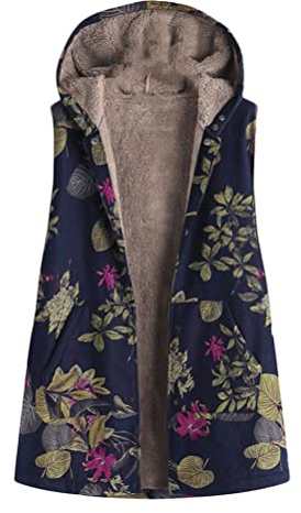 ORANDESIGNE Gilet Donna Lungo Smanicato Elegante Peluche Giacca Senza Maniche Con Cappuccio Felpa Ciniglia Retro Stampato Cappotto Invernale Con Pelliccia Casual Giacche Cappotti Lungo-01 XXL