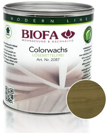 BIOFA Colorwachs lösemittelfrei farbig natürliche Holz-Wachs-Lasur mit Carnaubawachs für Holzdecken, Möbel, Spielzeug Eiche dunkel 0,375L