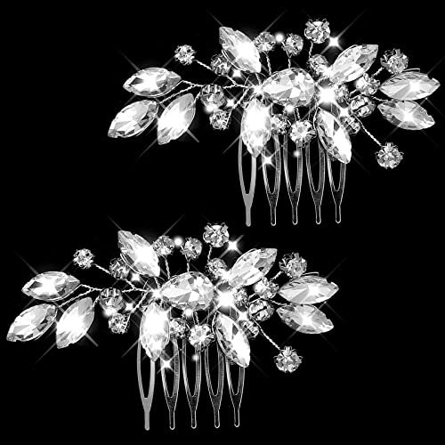 2 Stück Strass Braut Seitenkamm, Silber Brautschmuck Hochzeit Haarkamm Kristall Braut Kopfschmuck Perle Haarteile Haarschmuck Glänzender Kristall Haarschmuck für Frauen und Mädchen