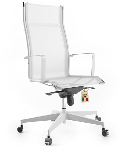 Bossberg BB70 Ergonomischer Bürostuhl, Design Schreibtischstuhl mit Lordosenstütze für Home Office & Büro, Rückenfreundlich & Höhenverstellbar, Made in Italy - Total White