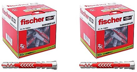 fischer DUOPOWER 8 x 65, Universaldübel, leistungsstarker 2-Komponenten-Dübel, Kunststoffdübel zur Befestigung in Beton, Ziegeln, Stein uvm., ohne Schrauben, 50 Stück (Packung mit 2)
