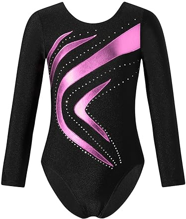 winying Mädchen Turnanzug Gymnastik Leotards Gymnastikanzug Mädchen Langarm Ballettbody Einteilige Sport Trikotanzug Jumpsuit Turnbody
