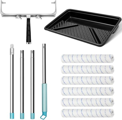 Zhanmai 12-teiliges großes Farbroller-Set, 30,5–45,7 cm, verstellbarer Rollenrahmen, 0,3–1,5 m, Stahl-Verlängerungsstange, 6 Stück 45,7 cm Mikrofaser-Farbrollerhülsen, 59,9 cm Farbrollerablage für