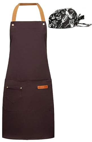 Lpstop Kochschürze, Kopftuch-Set, verstellbarer Schürzengurt, Grillschürzen, Damen- und Herrenschürzen für Koch, Künstler, Bäcker, Barista, Grill